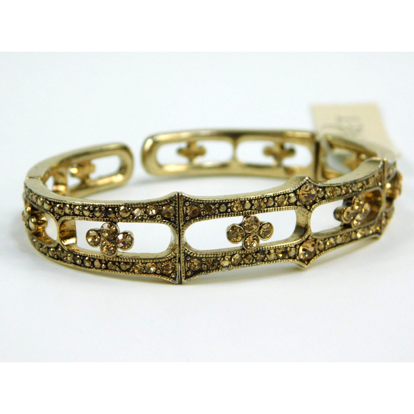 Vtg Gold Tone Monet Wire Stretch Rhinestone Cuff Bracelet NWT 6" Long 1/2 Wide - Picture 6 of 7